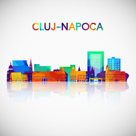 Cluj-Napoca skyline silhouette in colorful geometric style. Symbol for your design. Vector illustration.のイラスト素材
