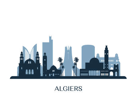 Algiers skyline, monochrome silhouette. Vector illustration.のイラスト素材