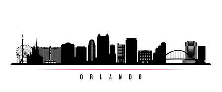 Orlando skyline horizontal banner. Black and white silhouette of Orlando, Florida. Vector template for your design.のイラスト素材