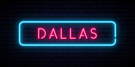 Dallas neon signboard. Glowing banner. Stock vector illustration.のイラスト素材