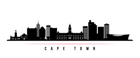 Cape Town skyline horizontal banner. Black and white silhouette of Cape Town, South africa. Vector template for your design.のイラスト素材
