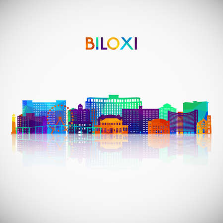 Biloxi, Mississippi skyline silhouette in colorful geometric style. Symbol for your design. Vector illustration.のイラスト素材