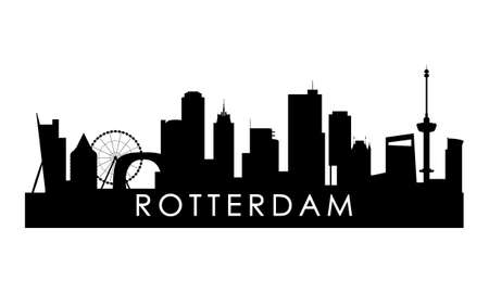 Rotterdam skyline silhouette. Black Rotterdam city design isolated on white background.のイラスト素材