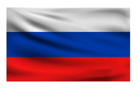 Realistic National flag of Russia. Current state flag made of fabric. Vector illustration of lying wavy cloth in national colors of Russia.のイラスト素材