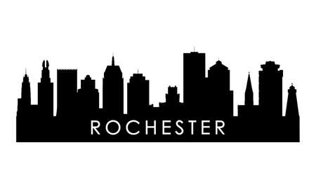 Rochester skyline silhouette. Black Rochester city design isolated on white background.のイラスト素材