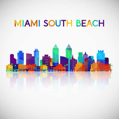 Miami South Beach skyline silhouette in colorful geometric style. Symbol for your design. Vector illustration.のイラスト素材