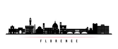 Florence skyline horizontal banner. Black and white silhouette of Florence, Italy. Vector template for your design.のイラスト素材