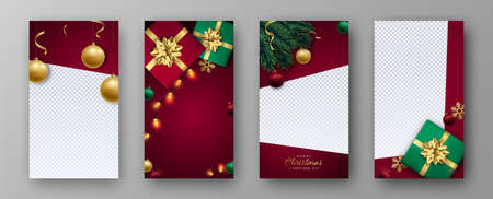 Christmas and New Year set template for instastories. Xmas decorative realistic elements. Christmas vertical banner.のイラスト素材