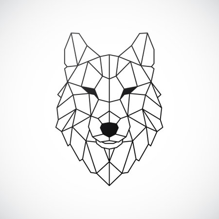 Geometric Wolf Head. Abstract polygonal style. Line contour for tattoo, emblem, t-shirt design etc. Stock vector illustration.のイラスト素材