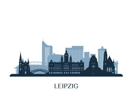 Leipzig skyline, monochrome silhouette. Vector illustration.のイラスト素材