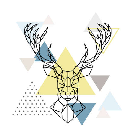 Abstract geometric deer head on scandinavian background. Reindeer mascot. Design for posters, covers, wallpapers. Scandi style.のイラスト素材