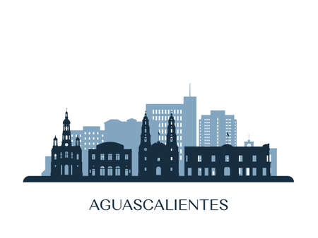 Aguascalientes skyline, monochrome silhouette. Vector illustration.のイラスト素材