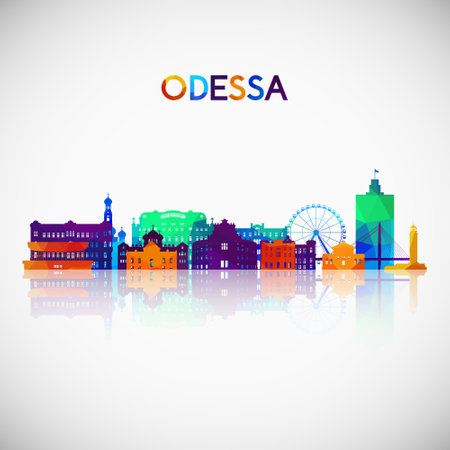 Odessa skyline silhouette in colorful geometric style. Symbol for your design. Vector illustration.のイラスト素材