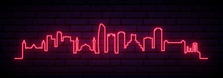 Red neon skyline of Amman. Bright Amman City long banner. Vector illustration.のイラスト素材