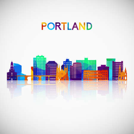 Portland, Maine skyline silhouette in colorful geometric style. Symbol for your design. Vector illustration.のイラスト素材