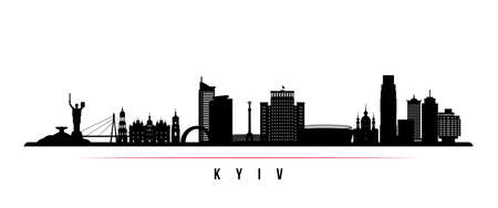 Kyiv skyline horizontal banner. Black and white silhouette of Kyiv, Ukraine. Vector template for your design.のイラスト素材