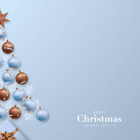 Christmas card with space for text. Decorative Xmas tree. Realistic 3d design. Top view. Stock vector illustration.のイラスト素材