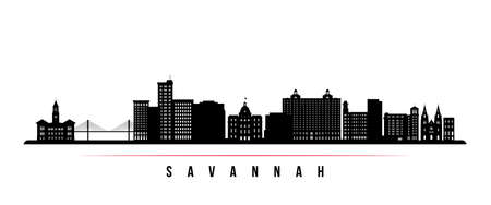 Ilustración de Savannah skyline horizontal banner. Black and white silhouette of Savannah, Georgia. Vector template for your design. - Imagen libre de derechos