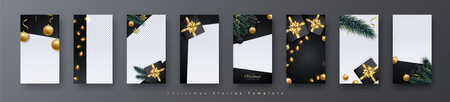 Trendy  Stories template. Set of 8 Christmas pattern. Design template for social networks,  stories, vertical banner.のイラスト素材