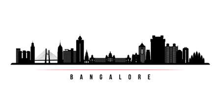 Bangalore skyline horizontal banner. Black and white silhouette of Bangalore, India. Vector template for your design.のイラスト素材