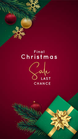Christmas Sale Advertising flyer brochure. Xmas template for vertical banner, poster, greeting card, instagram stories.のイラスト素材