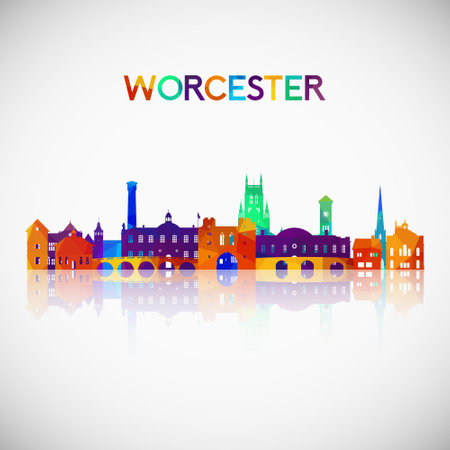 Worcester skyline silhouette in colorful geometric style. Symbol for your design. Vector illustration.のイラスト素材