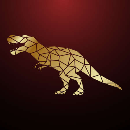 Golden geometric Tyrannosaurus dinosaur illustration. Polygonal dinosaur silhouette. Stock vector illustration.のイラスト素材