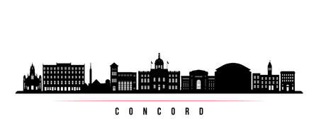 Concord skyline horizontal banner. Black and white silhouette of Concord, New Hampshire. Vector template for your design.のイラスト素材