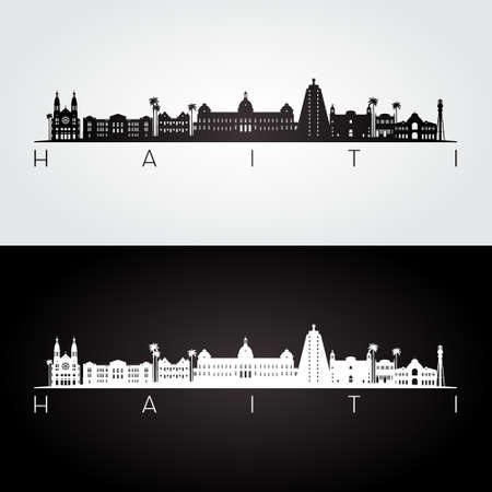 Haiti skyline and landmarks silhouette, black and white design, vector illustration.のイラスト素材