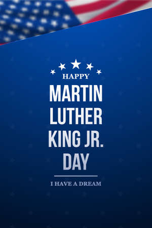 Martin Luther King Jr. Day banner. Design with inspirational Martin Luther King's quote. American flag background. MLK poster, vertical banner, social media.のイラスト素材