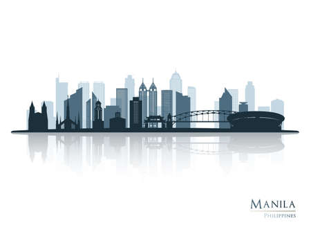 Manila skyline silhouette with reflection. Landscape Manila, Philippines. Vector illustration.のイラスト素材