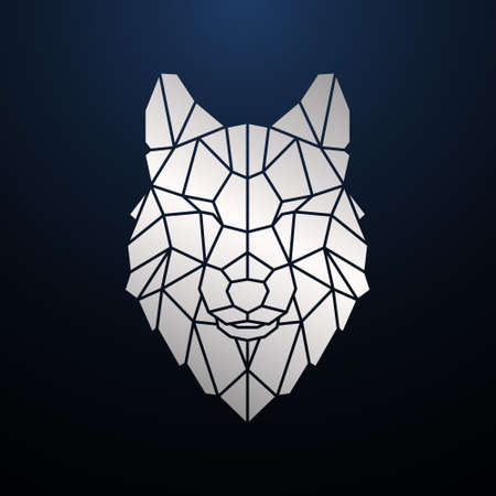 Silver Polygonal Wolf head. Geometric Wolf Portrait. Vector template for tattoo, clothes, t-shirt, poster etc. Mascot werewolf.のイラスト素材