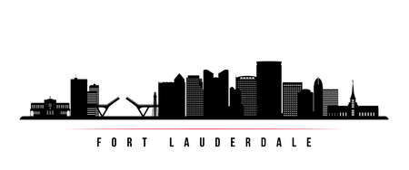 Fort lauderdale skyline horizontal banner. Black and white silhouette of Fort lauderdale, Florida. Vector template for your design.のイラスト素材