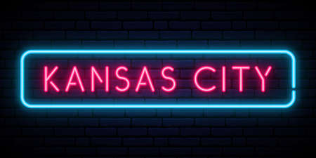 Kansas City neon signboard. Bright light banner. Stock vector illustration.のイラスト素材