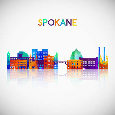 Spokane, WA skyline silhouette in colorful geometric style. Symbol for your design. Vector illustration.のイラスト素材