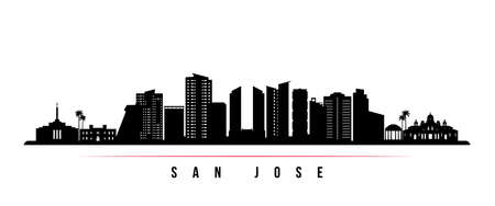 San Jose skyline horizontal banner. Black and white silhouette of San Jose, Costa rica. Vector template for your design.のイラスト素材