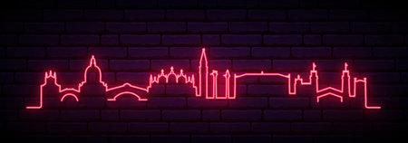 Red neon skyline of Venice. Bright Venice City long banner. Vector illustration.のイラスト素材