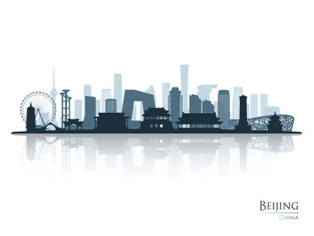 Beijing skyline silhouette with reflection. Landscape Beijing, China. Vector illustration.のイラスト素材