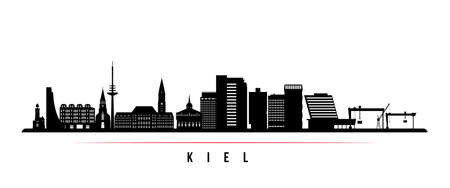 Kiel skyline horizontal banner. Black and white silhouette of Kiel, Germany. Vector template for your design.のイラスト素材