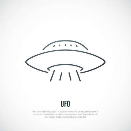 UFO icon in line style. Alien spaceship. Stock vector illustration.のイラスト素材