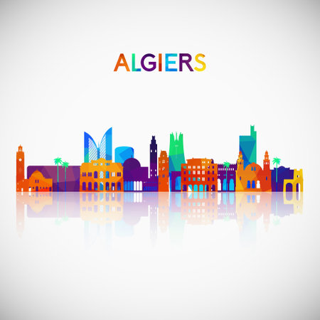 Algiers skyline silhouette in colorful geometric style. Symbol for your design. Vector illustration.のイラスト素材