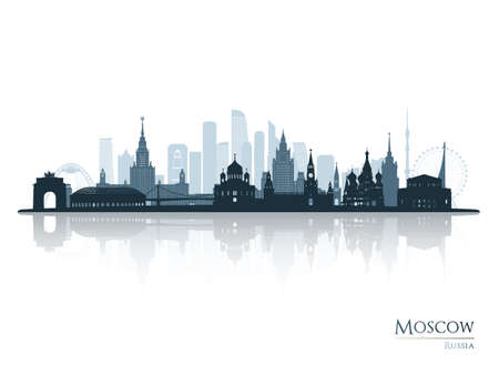 Moscow skyline silhouette with reflection. Landscape Moscow, Russia. Vector illustration.のイラスト素材
