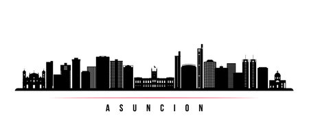 Asuncion skyline horizontal banner. Black and white silhouette of Asuncion, Paraguay. Vector template for your design.のイラスト素材