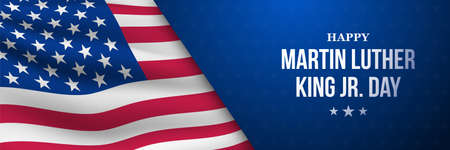 Martin Luther King Jr. Day vector banner. Background with American flag. Design template for banner, greeting card, invitation, web, flyer, etc.のイラスト素材
