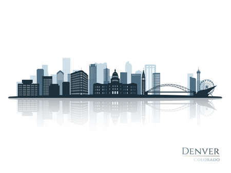 Denver skyline silhouette with reflection. Landscape Denver, Colorado. Vector illustration.のイラスト素材