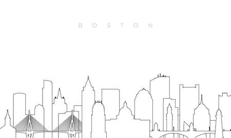 Outline Boston skyline. Trendy template with Boston city buildings and landmarks in line style. Stock vector design.のイラスト素材