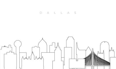 Outline Dallas skyline. Trendy template with Dallas city buildings and landmarks in line style. Stock vector design.のイラスト素材
