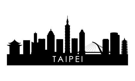 Taipei skyline silhouette. Black Taipei city design isolated on white background.のイラスト素材