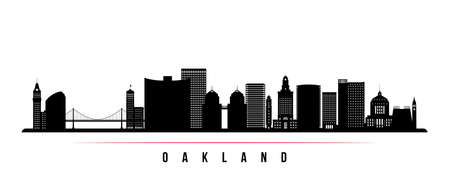 Oakland skyline horizontal banner. Black and white silhouette of Oakland, California. Vector template for your design.のイラスト素材