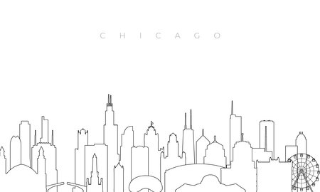 Outline Chicago skyline. Trendy template with Chicago city buildings and landmarks in line style. Stock vector design.のイラスト素材